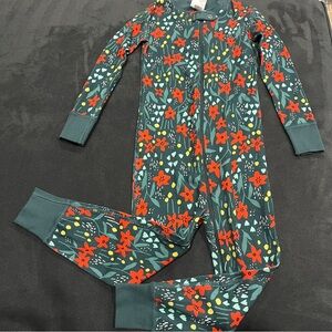 Hanna Andersson Green Floral Zip One-Piece